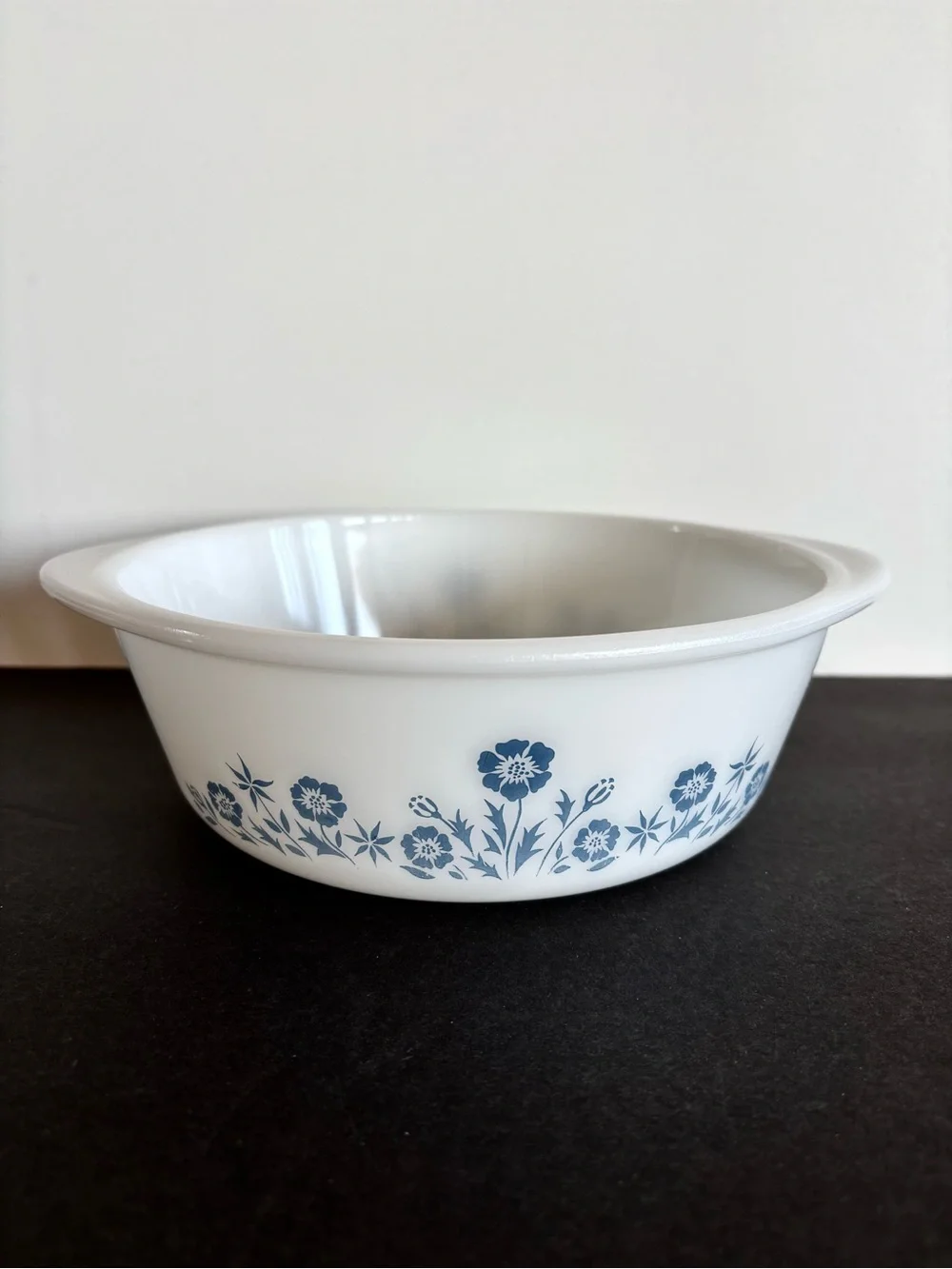 Vintage Glassbake Milk Glass Maid of Honor Blue Floral Bowl and Casserole Dish
